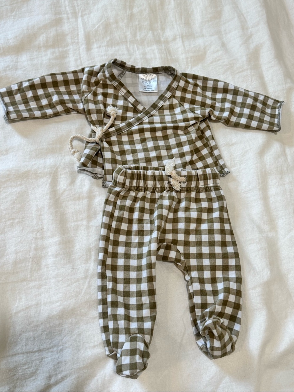 Mebie Baby Newborn Gingham Wrap Baby Set - Olive & White